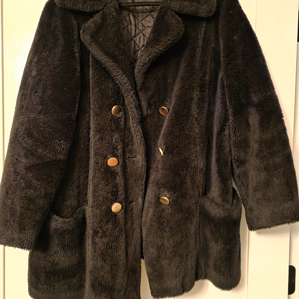 Vintage Sears Faux Fur Peacoat with Gold Button